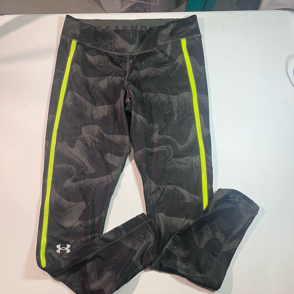 Under Armour Womens Large 7/8 Leggings Green Compression Camo Printed